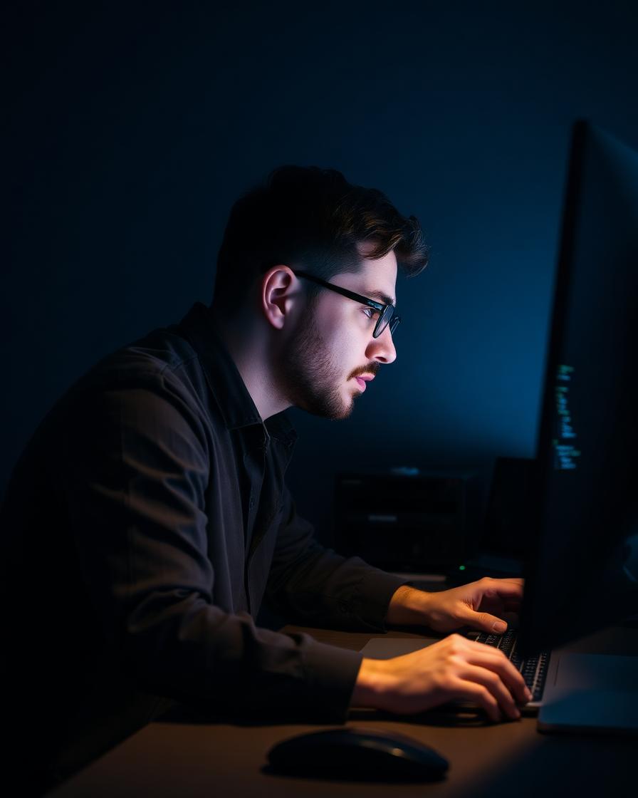 Developer working at night